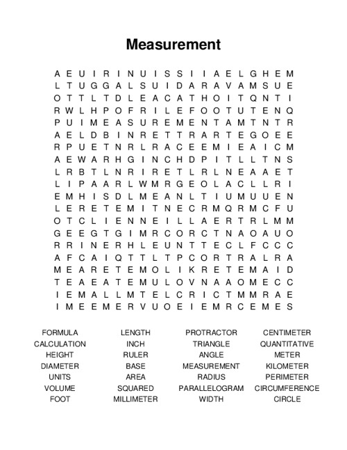 Measurement Word Search Puzzle