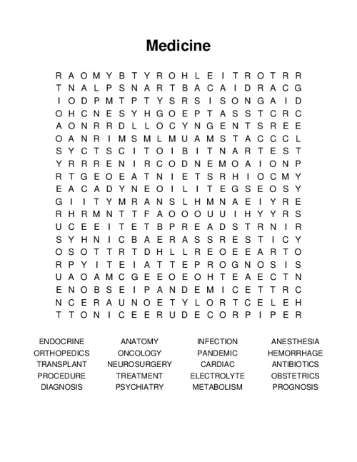 Medicine Word Search Puzzle