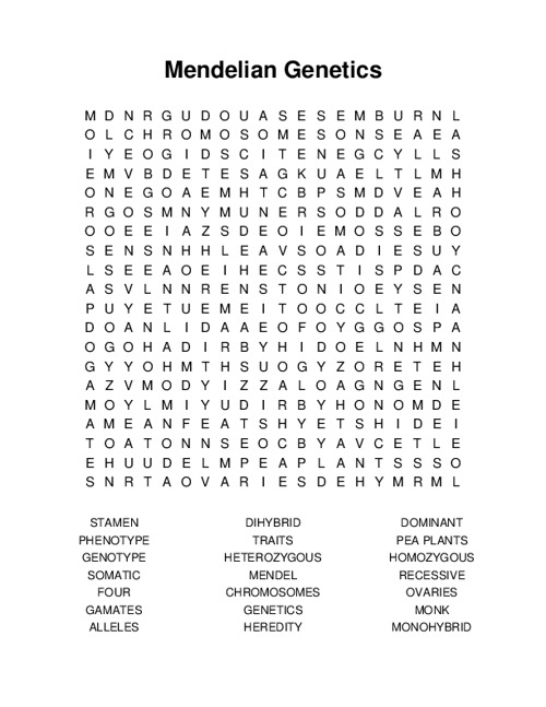 Mendelian Genetics Word Search Puzzle