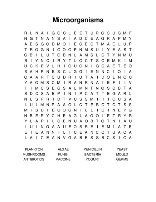 Microorganisms Word Search Puzzle