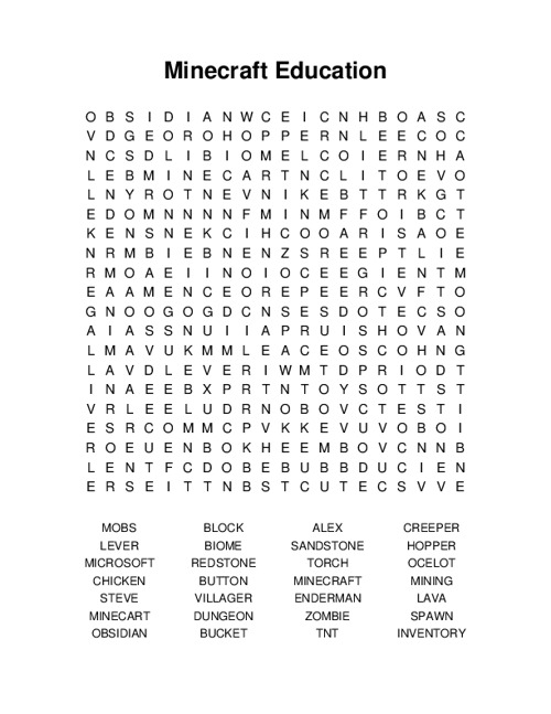 Minecraft Education Word Search Puzzle