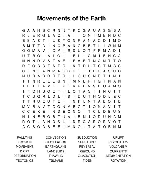 Movements of the Earth Word Search Puzzle