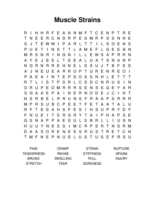 Muscle Strains Word Search Puzzle