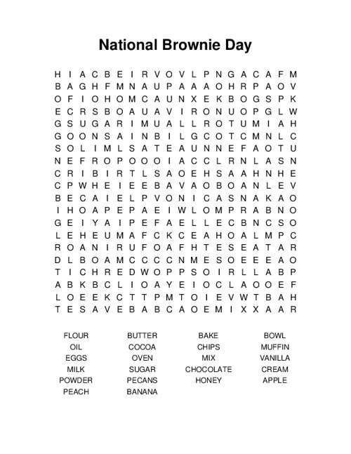 National Brownie Day Word Search Puzzle