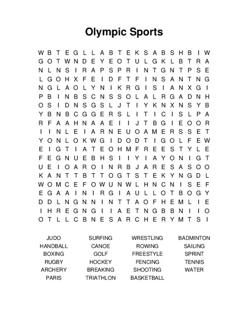 Olympic Sports Word Search Puzzle