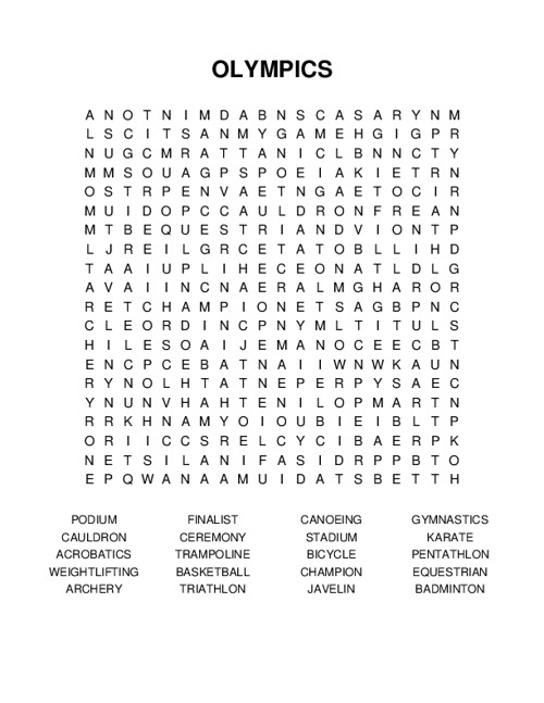 OLYMPICS Word Search Puzzle