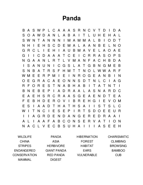 Panda Word Search Puzzle