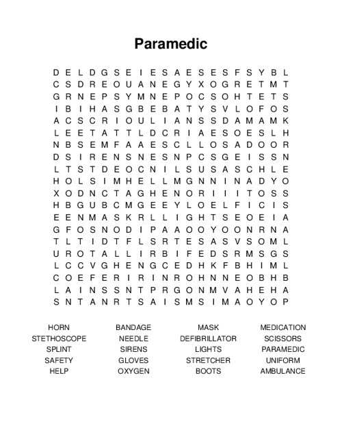 Paramedic Word Search Puzzle