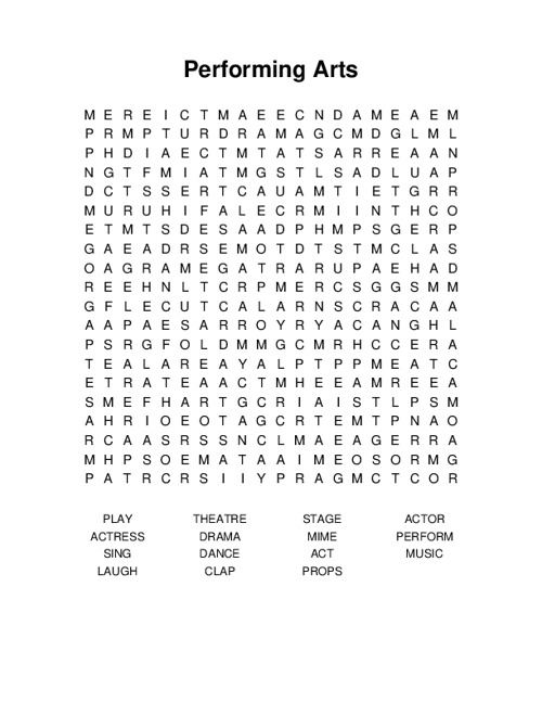 Performing Arts Word Search Puzzle