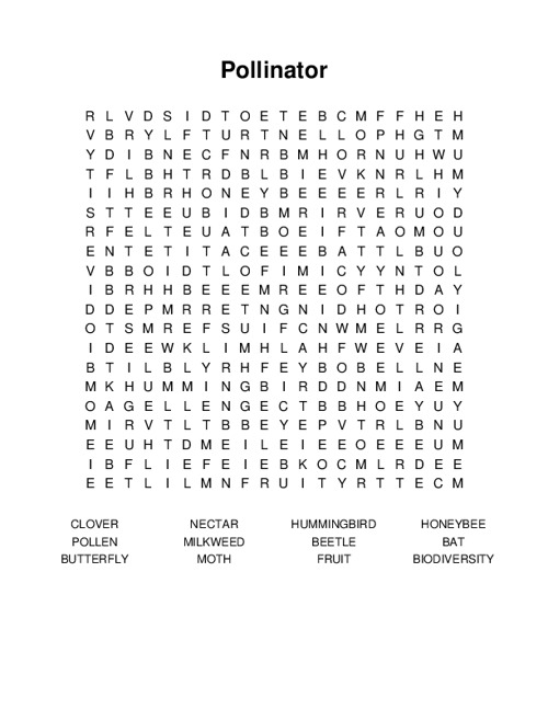 Pollinator Word Search Puzzle