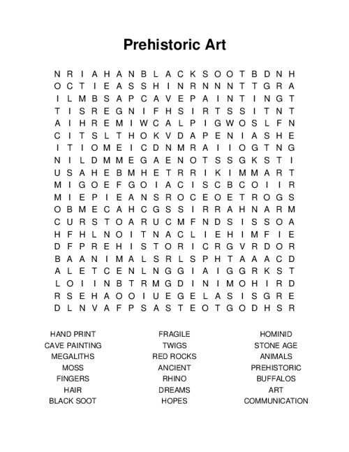 Prehistoric Art Word Search Puzzle