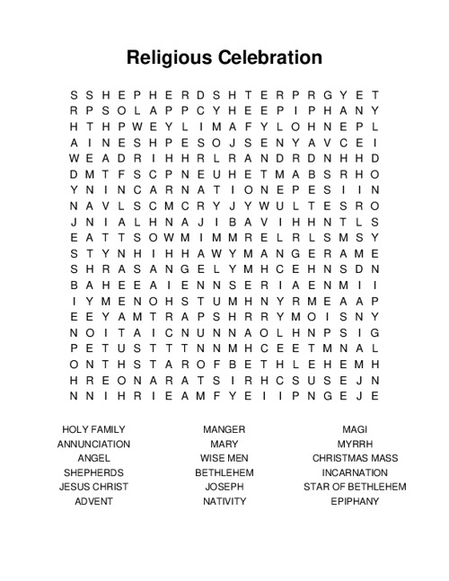 Religious Celebration Word Search Puzzle