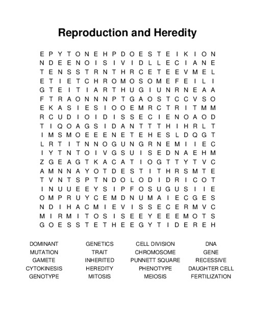 Reproduction and Heredity Word Search Puzzle