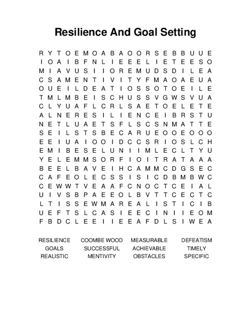 Resilience And Goal Setting Word Search