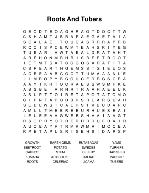 Roots And Tubers Word Search Puzzle