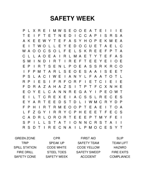 SAFETY WEEK Word Search Puzzle