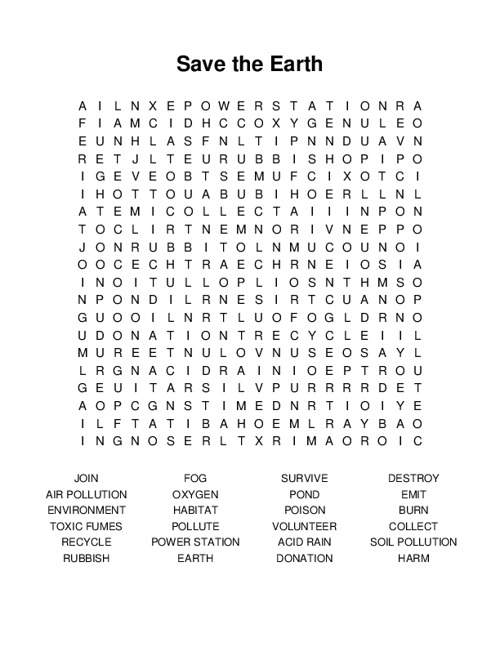 Save the Earth Word Search Puzzle