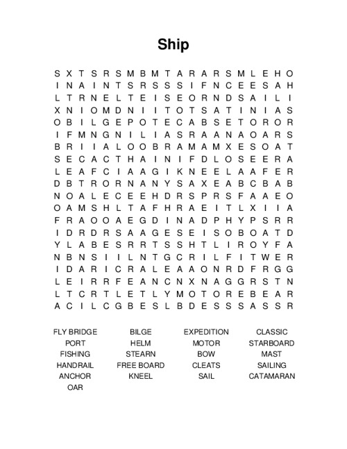 Ship Word Search Puzzle