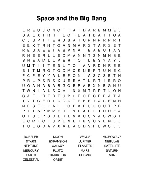 Space and the Big Bang Word Search Puzzle