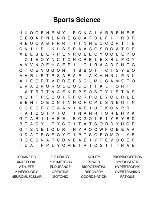 Sports Science Word Search Puzzle