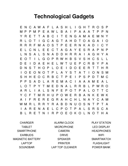 Technological Gadgets Word Search Puzzle