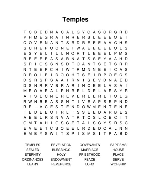 Temples Word Search Puzzle