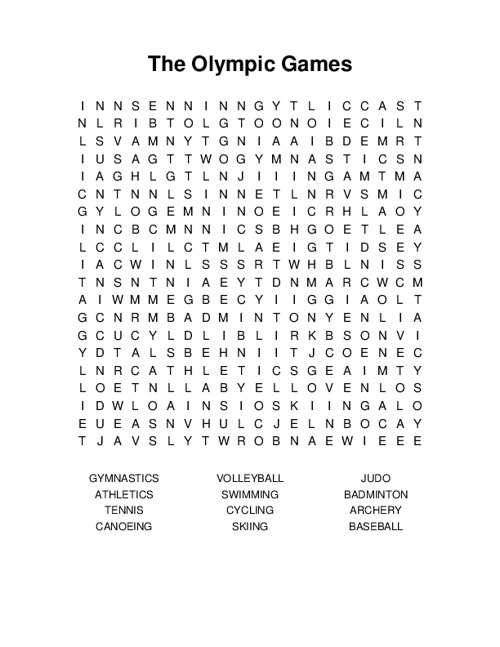 The Olympic Games Word Search Puzzle