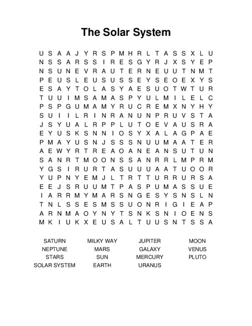 The Solar System Word Search Puzzle