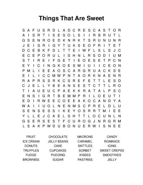 Things That Are Sweet Word Search Puzzle