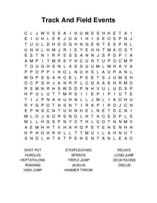 Track And Field Events Word Search Puzzle