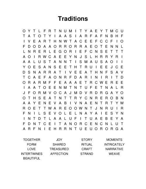 Traditions Word Search Puzzle