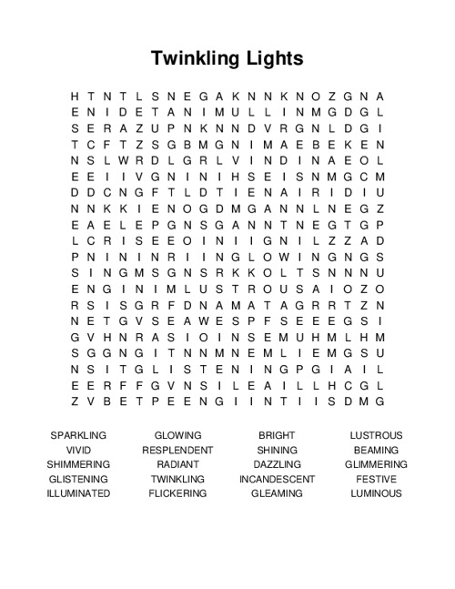 Twinkling Lights Word Search Puzzle