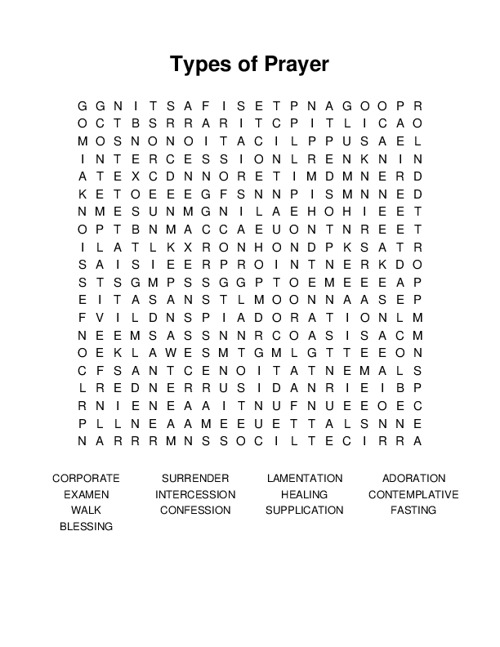 Types of Prayer Word Search Puzzle