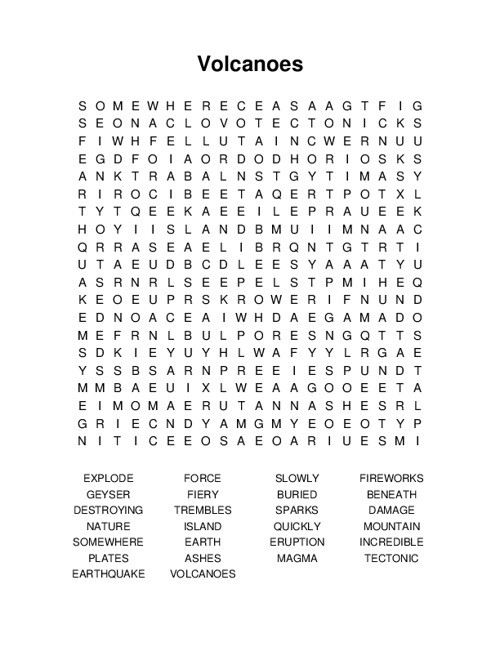 Volcanoes Word Search Puzzle