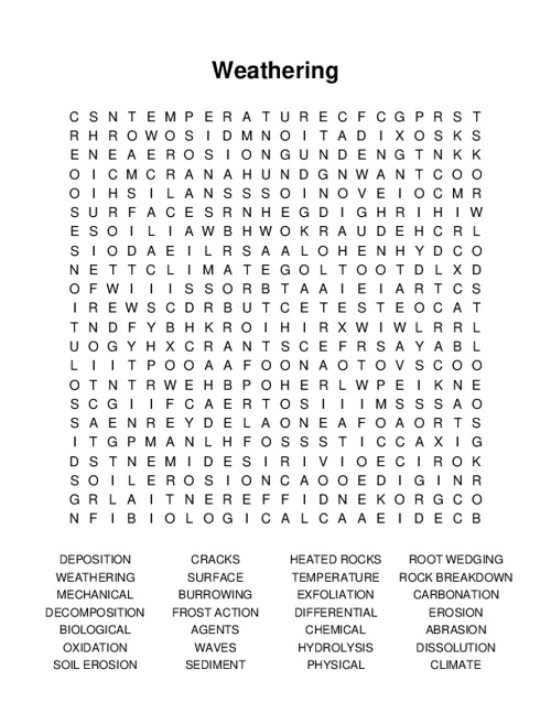 Weathering Word Search Puzzle