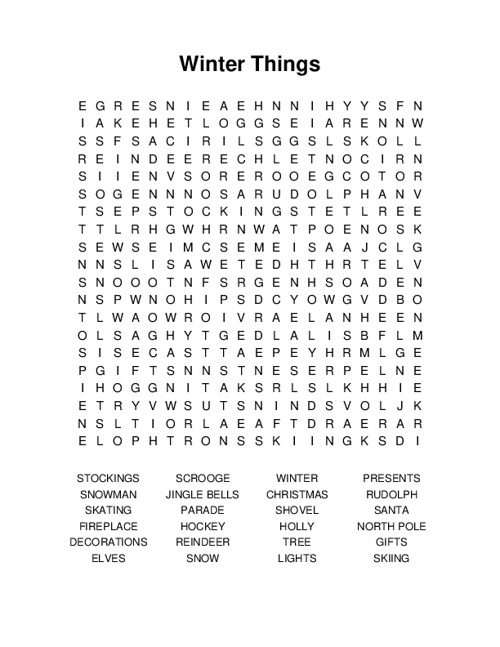 Winter Things Word Search Puzzle