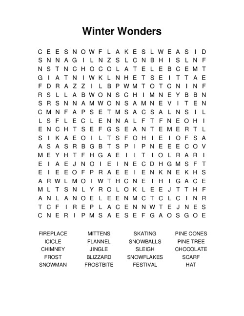 Winter Wonders Word Search Puzzle