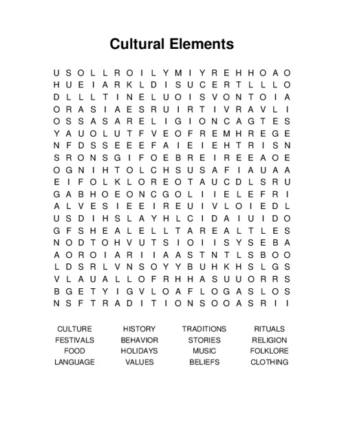 Cultural Elements Word Search Puzzle