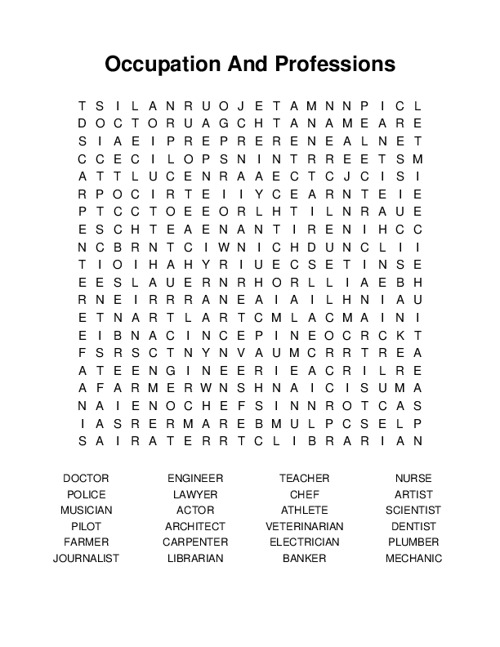 Occupation And Professions Word Search Puzzle