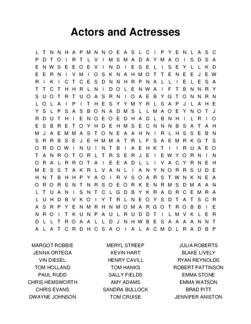 Actors and Actresses Word Search Puzzle