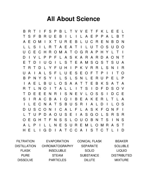 All About Science Word Search Puzzle