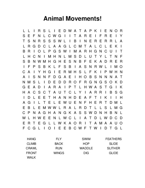 Animal Movements! Word Search Puzzle