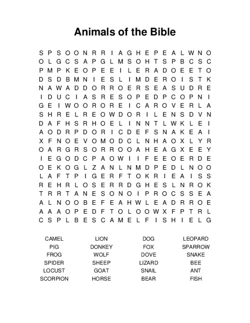 Animals of the Bible Word Search Puzzle