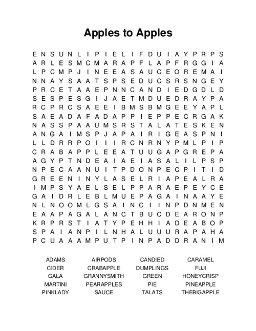 Apples to Apples Word Search Puzzle