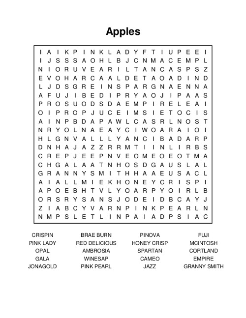 Apples Word Search Puzzle