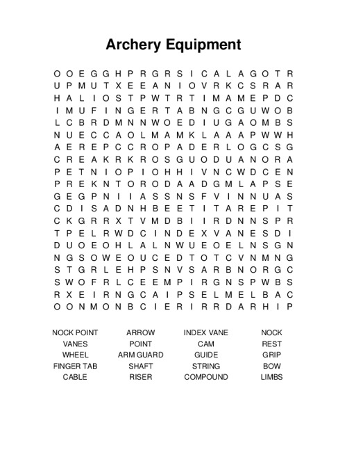 Archery Equipment Word Search Puzzle