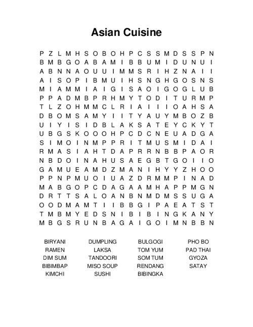 Asian Cuisine Word Search Puzzle