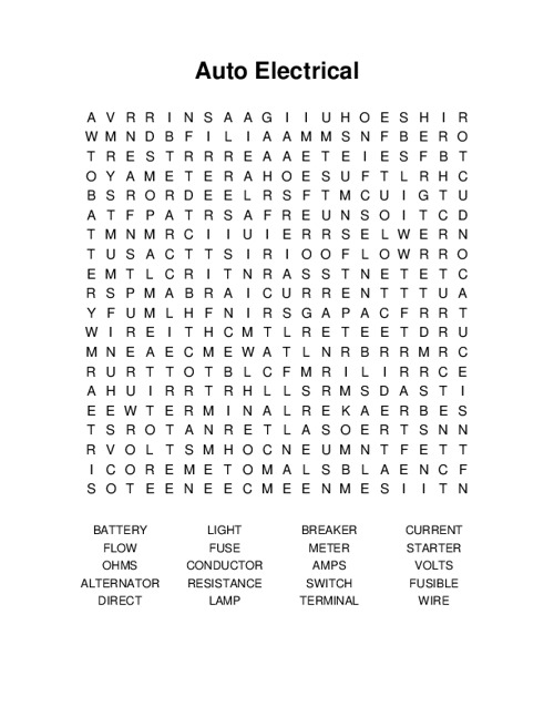 Auto Electrical Word Search Puzzle