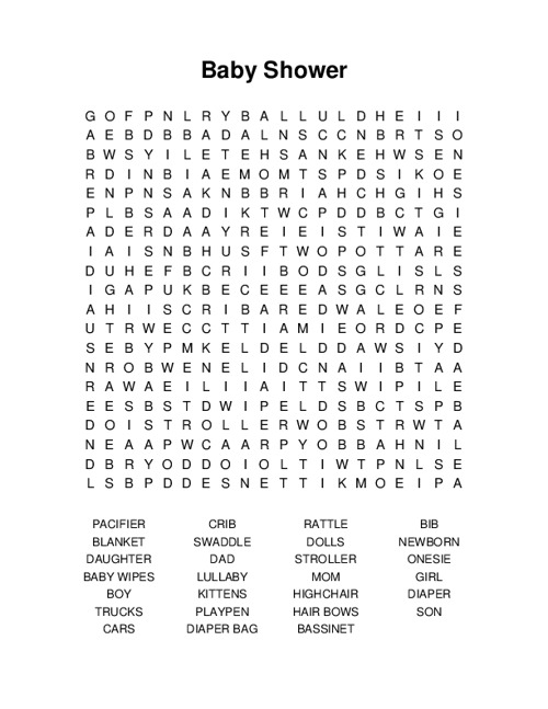 Baby Shower Word Search Puzzle