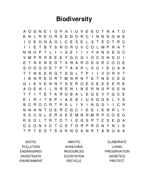 Biodiversity Word Search Puzzle